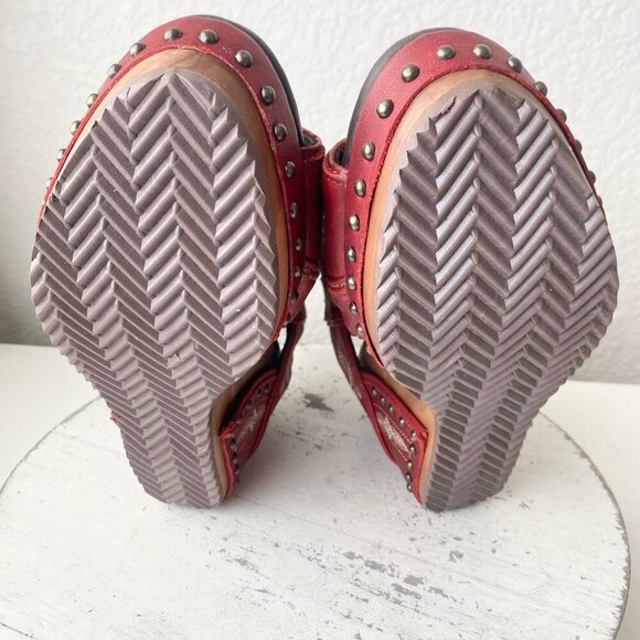 Lane Boots LEXINGTON Womens Red Wedges 9.5 Western Sandals Cowgirl Wooden Heels - Picture 8 of 11